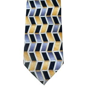 NWT Pierre Balmain Paris Vintage Silk Geometric Print Tie Gold Black Silver